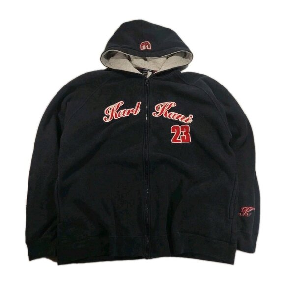 VTG Y2K 90s KARL KANI Hoodie Endurance Spellout Full Zip Faded Hip Hop Rap Sz L
